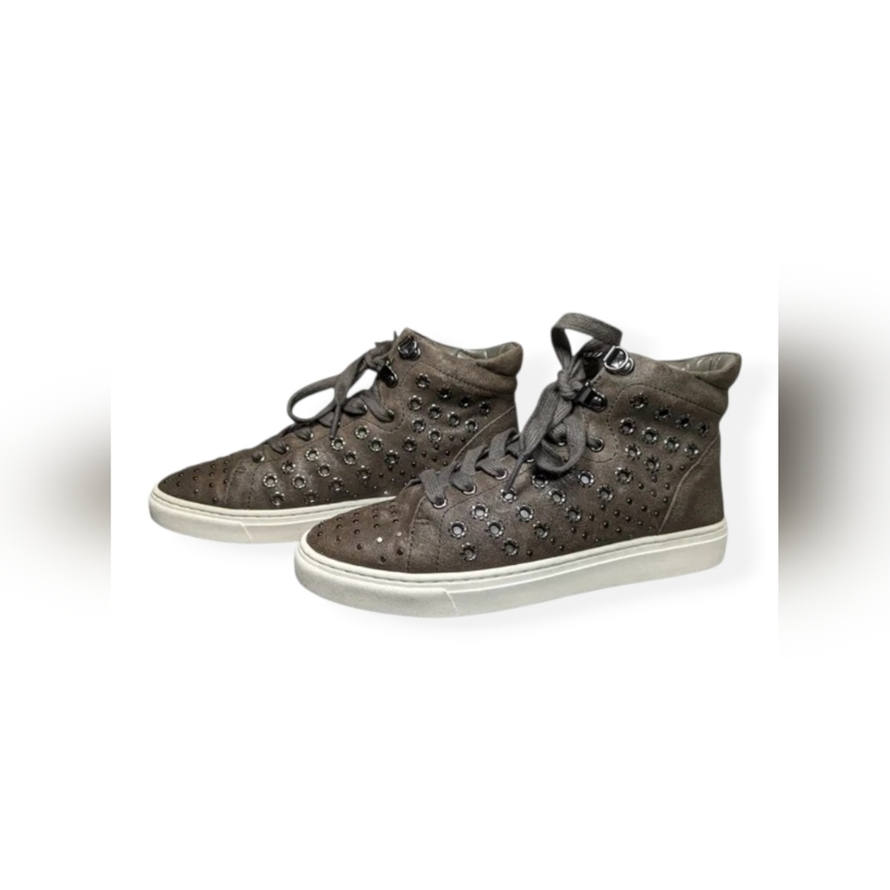 Vince Camuto Sneakers Gargoyle Gunmetal Stud Detailed Bestinda Suede Lace Up NIB